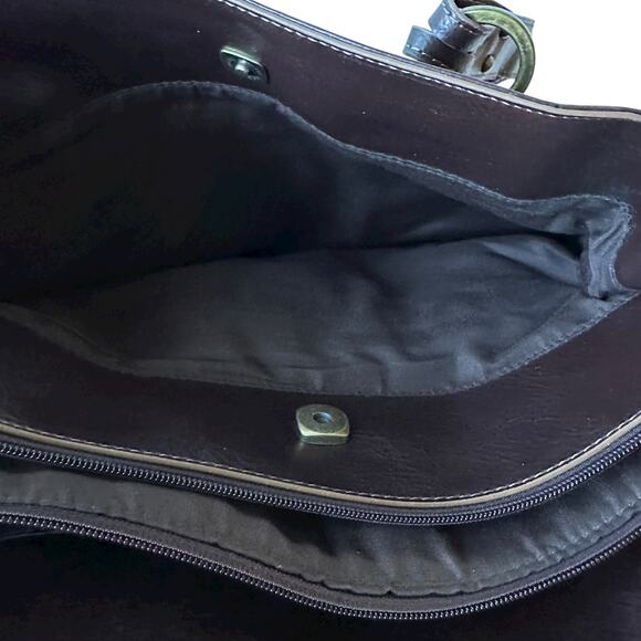 Vintage Liz Claiborne Crossbody Bag Shoulder Tote Satchel Brown Faux Leather - Picture 8 of 13